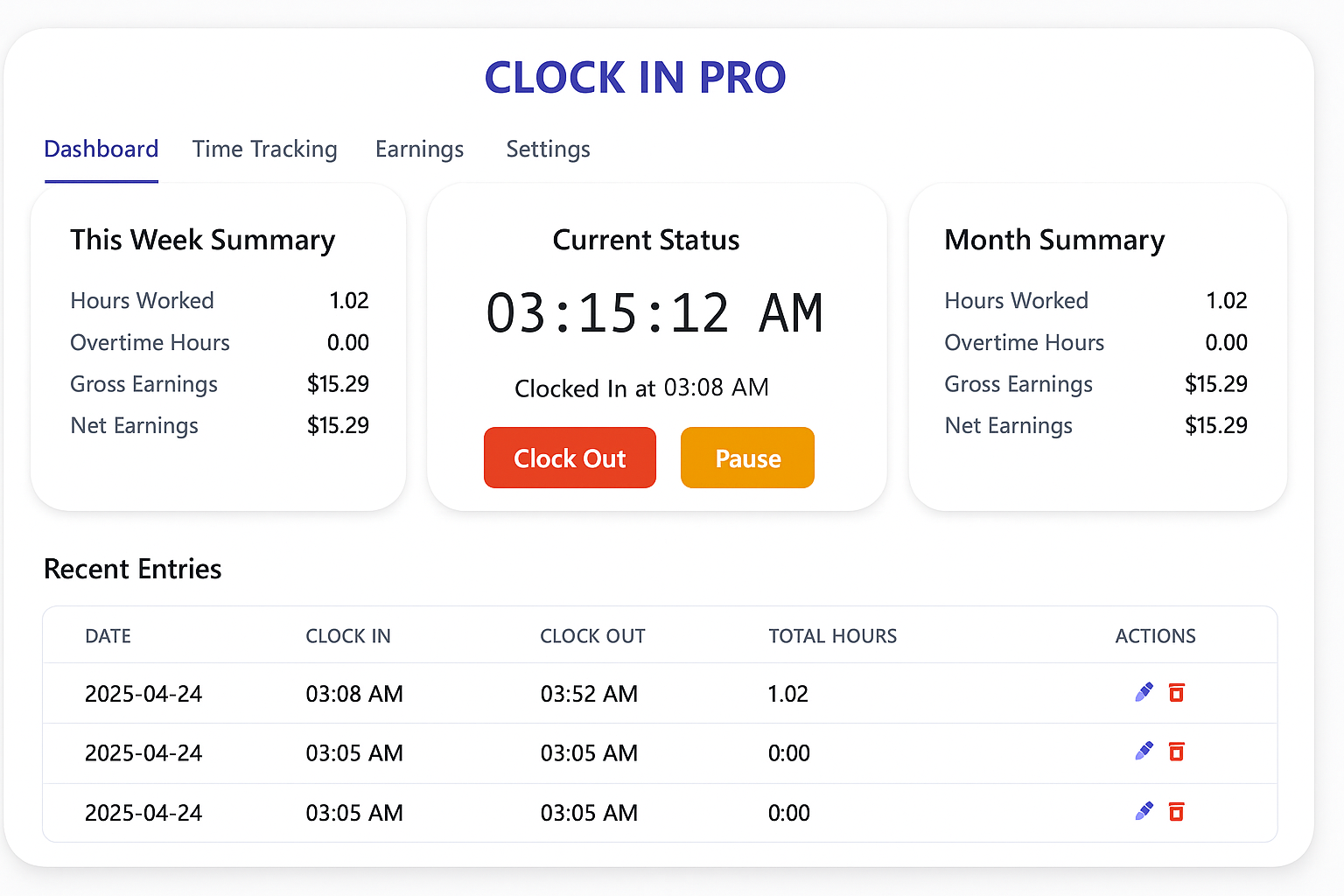 Clock In Pro App Screenshot